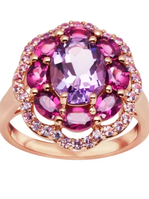 Pierścionek złoty z ametystem, rodolitami i szafirami Verona 18523