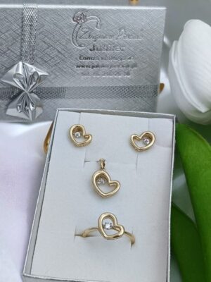 Złoty komplet w kształcie serca z diamentami Au 585 R66670 YW