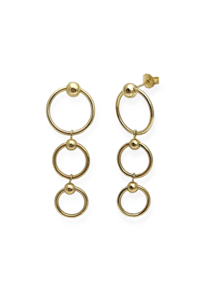 Złote, długie, wiszące kolczyki z motywem kółek na sztyft pr. 585