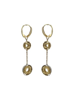 Złote, długie, wiszące kolczyki na angielskim zapięciu z motywem plecionym pr. 585