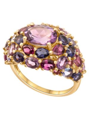 Pierścionek złoty z ametystami, rodolitami, tanzanitami Verona 19468