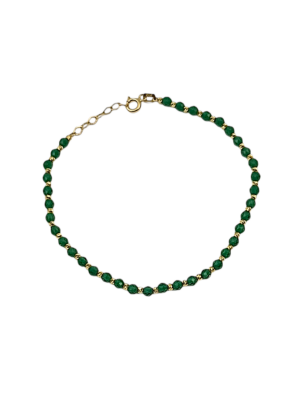 Złota bransoletka z zielonymi kulkami Au 585