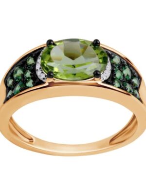 Pierścionek złoty z peridotem, granatami oraz diamentami Verona 20527