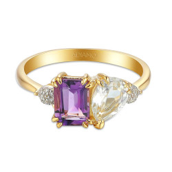 Pierścionek z ametystem, białym topazem i diamentami R93893 Y M AM Adiamo - obrazek 3