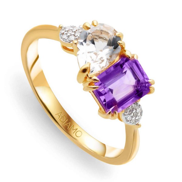 Pierścionek z ametystem, białym topazem i diamentami R93893 Y M AM Adiamo