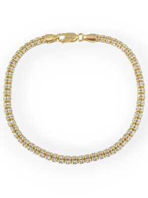 Złota, mieniąca się bransoletka, połączenie białego z żółtym złotem, pr 585