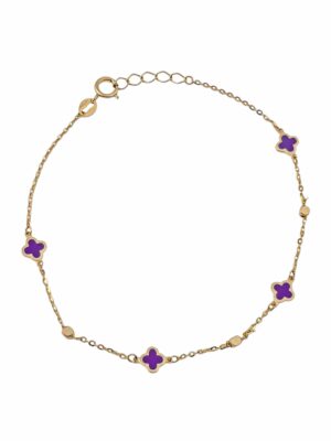 Złota bransoletka z fioletowymi koniczynkami pr.585