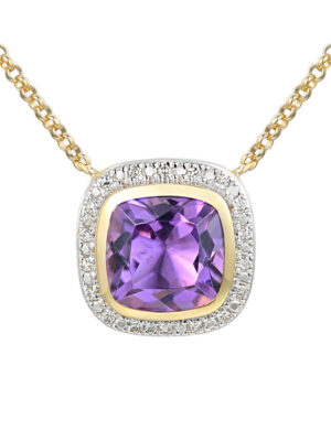 Złota kolia z diamentami ametystem Adiamo N12144 Y G AM