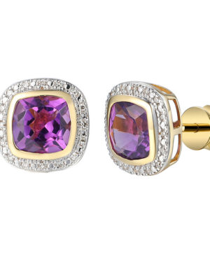Złote kolczyki z diamentami i ametystem E67876 Y S AM