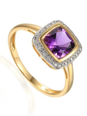Złoty pierścionek z diamentami i ametystem R67876 Y AM Adiamo