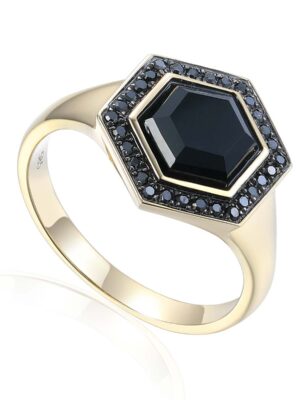 Złoty pierścionek z diamentami i agatem ADIAMO R84082 Y BAG