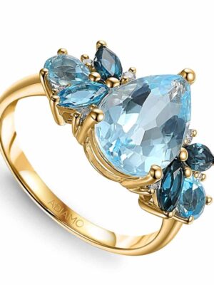 Pierścionek z niebieskimi topazami i diamentami ADIAMO R88899 Y BT