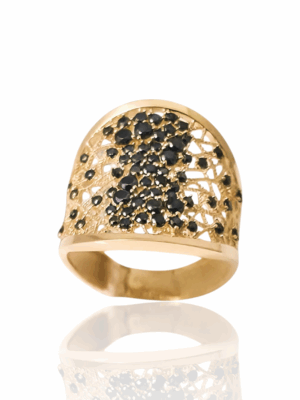 Złoty pierścionek z czarnymi cyrkoniami pr.585