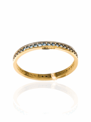 Złoty pierścionek z niebieskimi cyrkoniami pr.585