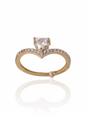 Złoty pierścionek z serduszkiem i cyrkoniami pr.585