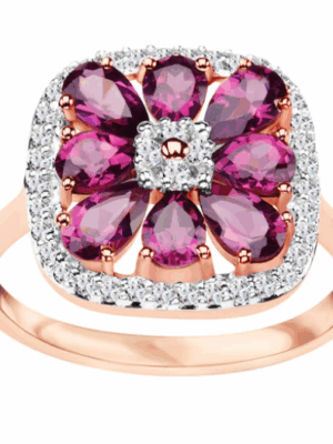 Pierścionek z różowego złota z rodolitami i topazami Verona 18556