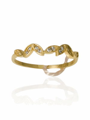 Złoty pierścionek z cyrkoniami, liście pr.585