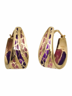 Złote kolczyki z różowo fioletowym dodatkiem, koła pr.585 DALL'ACQUA