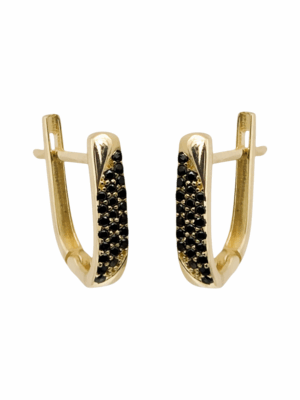 Złote kolczyki z czarnymi kamykami na angielskim zapięciu pr.585