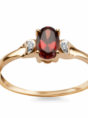 Pierścionek z dwukolorowego złota z diamentami i granatem VERONA 12693G