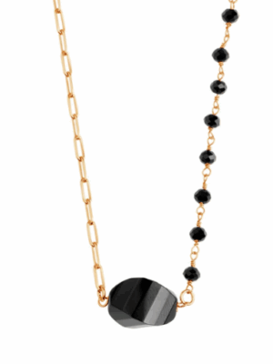 Naszyjnik srebrny pozłacany z onyksami - Moderno VERONA NS53462