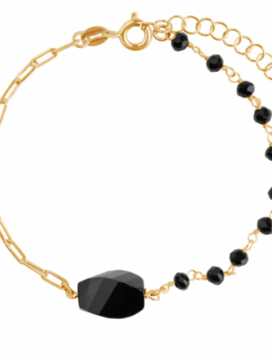 Bransoletka srebrna pozłacana z onyksami - Moderno Verona  BS53462