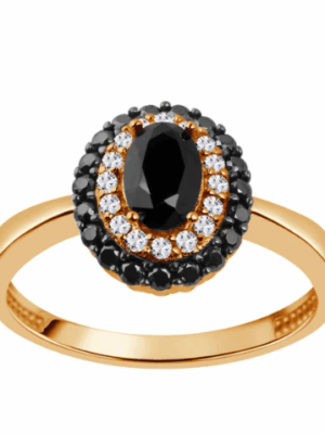 Pierścionek srebrny pozłacany z czarnymi cyrkoniami PS53319 VERONA
