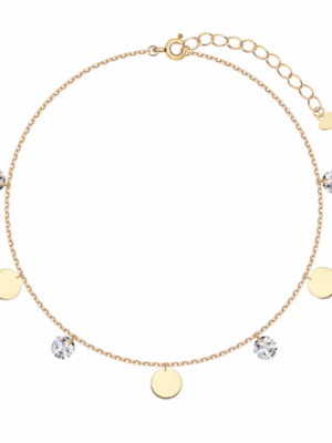 Bransoletka na nogę srebrna pozłacana z cyrkoniami - kółka Verona BS50440