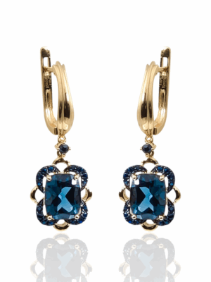 Złote kolczyki z topazami London Blue oraz Szafirami VERONA GZ21215
