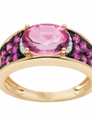 Pierścionek złoty z diamentami, topazami i rubinami  PZ18526 VERONA