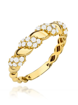 Złoty pierścionek pleciony z cyrkoniami pr.585