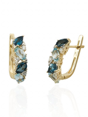 Kolczyki złote z diamentami, topazami london blue i topazami sky blue verona GZ21212