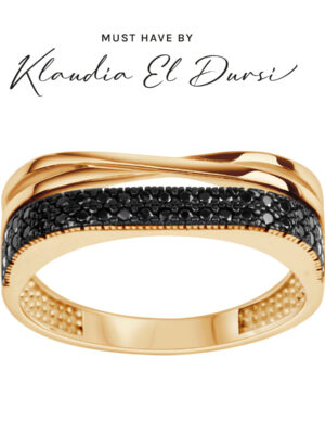 Pierścionek srebrny pozłacany z czarnymi cyrkoniami Verona  PS54684