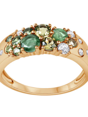 Pierścionek złoty z szmaragdami, topazami i peridotami Verona PZ20589