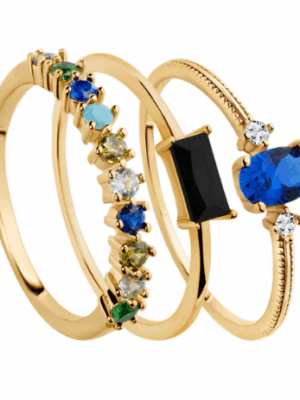 Zestaw srebrnych pozłacanych pierścionków z kolorowymi cyrkoniami Verona PS53097