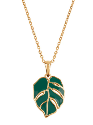 Naszyjnik srebrny pozłacany z zieloną emalią - Monstera Verona NS54687
