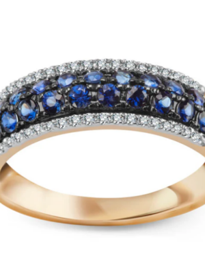 Pierścionek złoty z diamentami i szafirami Verona 12227