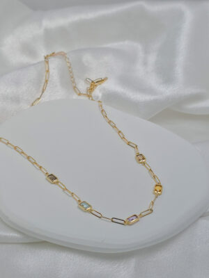 Naszyjnik złoty z kolorowymi kamieniami pr.585