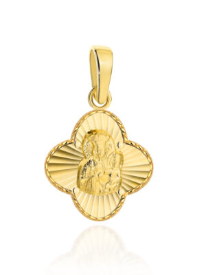 Medalik złoty Matka Boska Częstochowska w diamentowanej koniczynie, Gramatura: 0.72