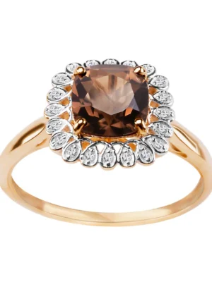 Pierścionek złoty z kwarcem i diamentami PZ18147