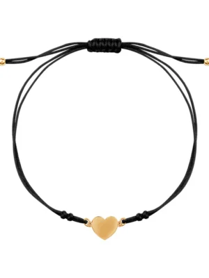 Bransoletka złota na czarnym sznurku - serce BX20352