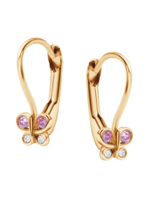 Kolczyki złote z różowymi cyrkoniami - motyle  GX21015