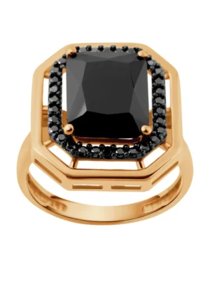 Pierścionek złoty z czarnymi cyrkoniami PX20210