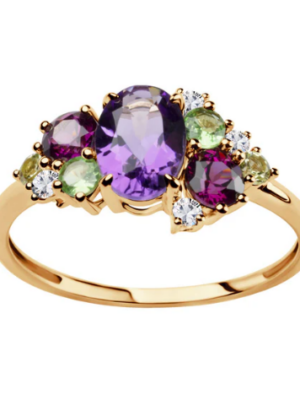 Pierścionek złoty z ametystem, granatami, peridotami, topazami Verona PZ19965