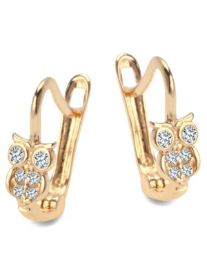 Kolczyki złote z cyrkoniami - sowy GX15601